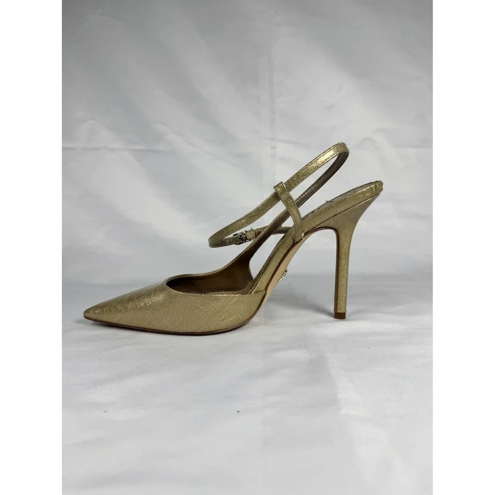 Sam Edelman Women's US 6.5 Slingback Metallic Gold Pointed Toe Stiletto Heel